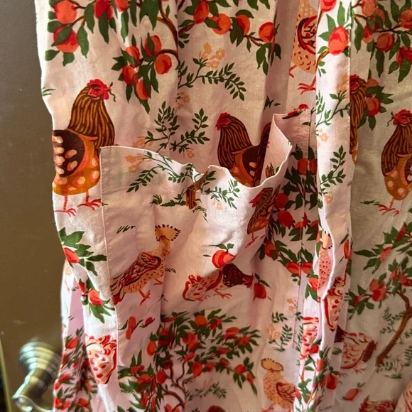 Anthropologie Printfresh Chicken Print Pink 100% Organic Cotton Robe - Picture 4 of 7